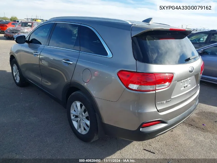 2016 Kia Sorento 2.4L Lx VIN: 5XYPG4A33GG079162 Lot: 40828450