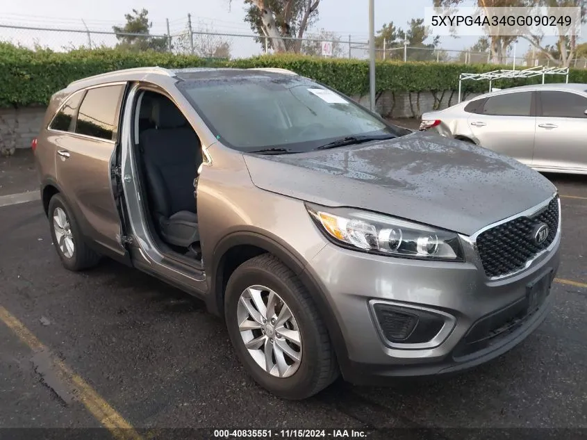 2016 Kia Sorento 2.4L Lx VIN: 5XYPG4A34GG090249 Lot: 40835551