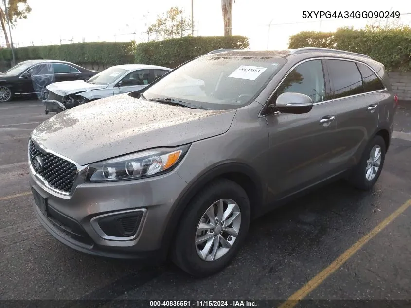 2016 Kia Sorento 2.4L Lx VIN: 5XYPG4A34GG090249 Lot: 40835551