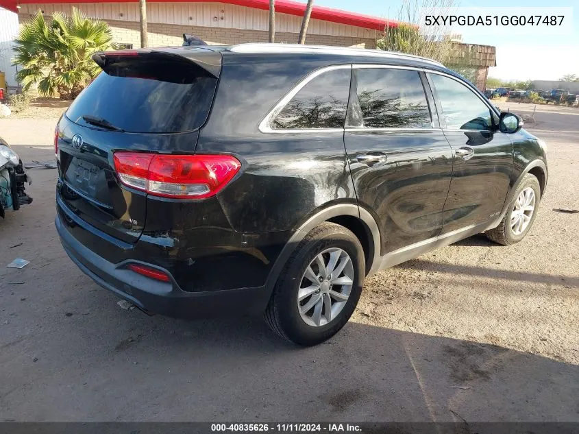 2016 Kia Sorento 3.3L Lx VIN: 5XYPGDA51GG047487 Lot: 40835626