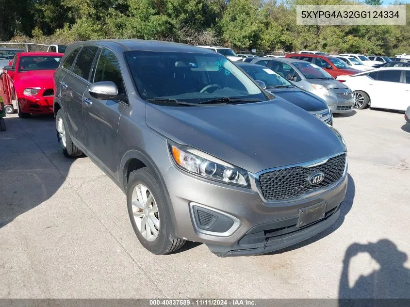 2016 Kia Sorento 2.4L L VIN: 5XYPG4A32GG124334 Lot: 40837589