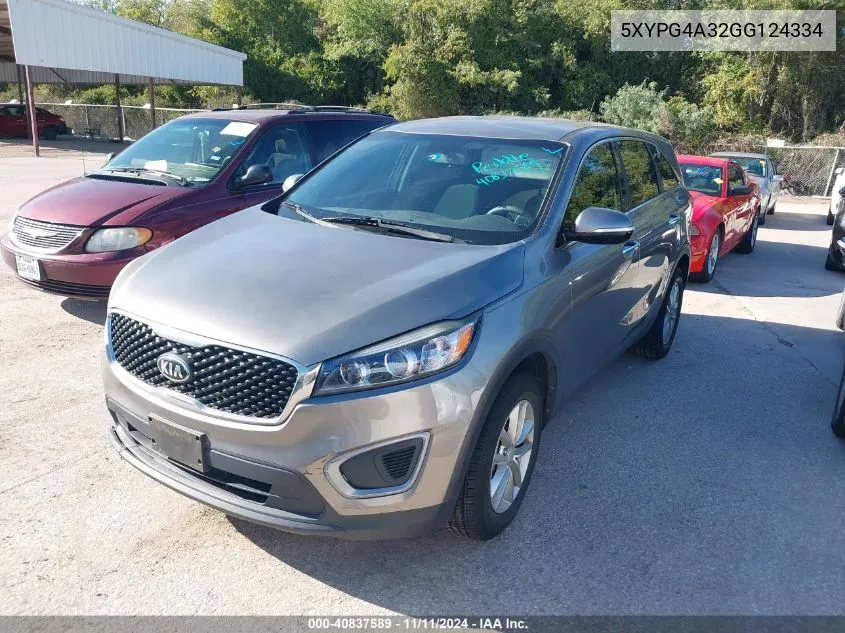 2016 Kia Sorento 2.4L L VIN: 5XYPG4A32GG124334 Lot: 40837589