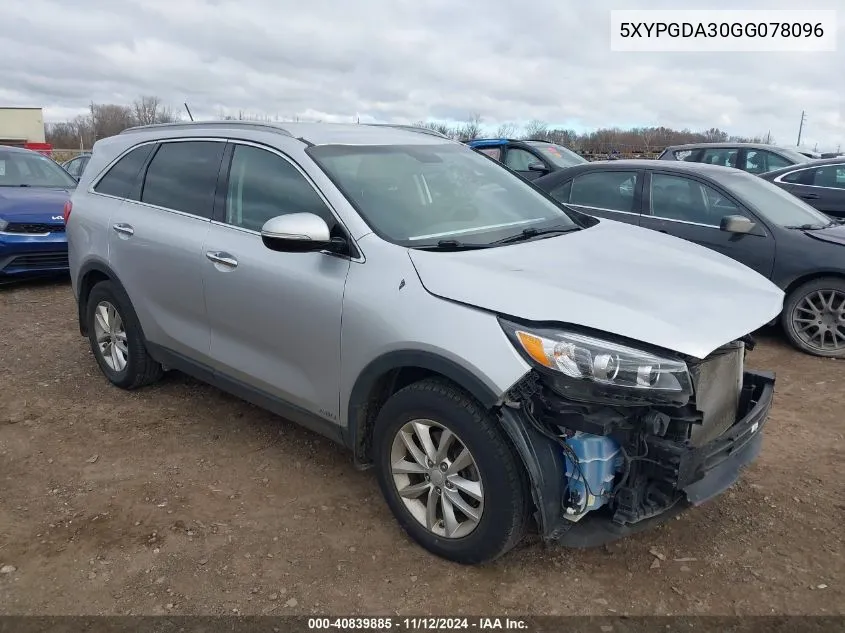 2016 Kia Sorento 2.4L Lx VIN: 5XYPGDA30GG078096 Lot: 40839885