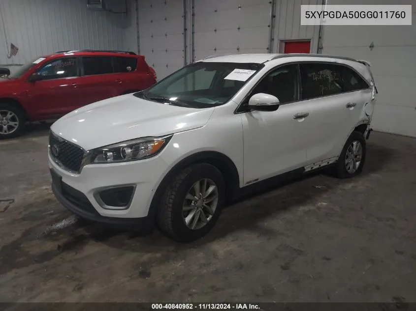 2016 Kia Sorento 3.3L Lx VIN: 5XYPGDA50GG011760 Lot: 40840952