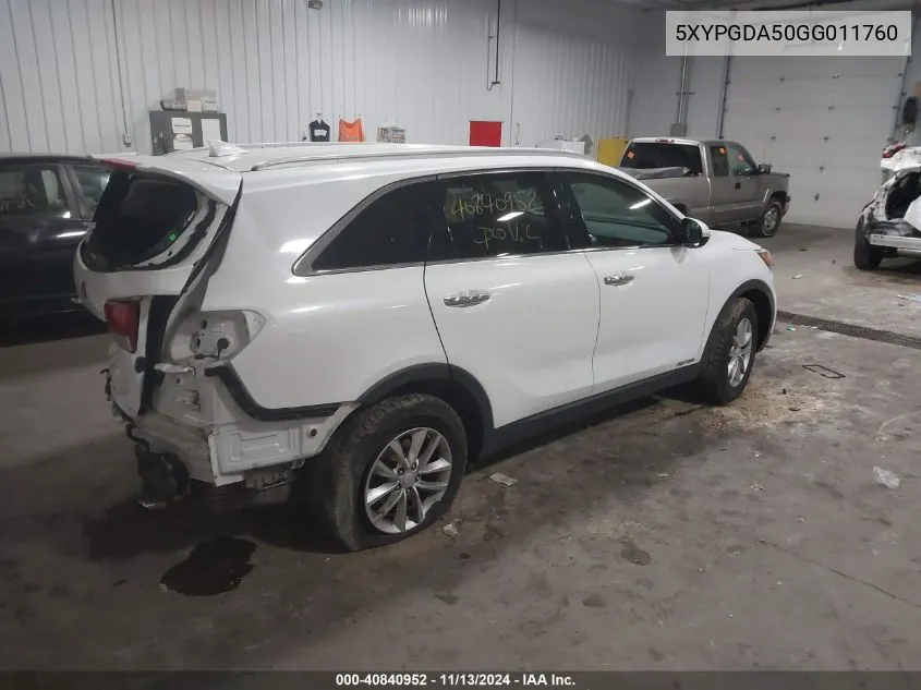 2016 Kia Sorento 3.3L Lx VIN: 5XYPGDA50GG011760 Lot: 40840952