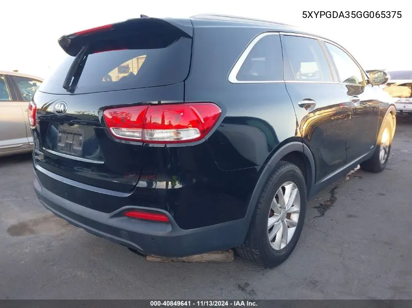 2016 Kia Sorento 2.4L Lx VIN: 5XYPGDA35GG065375 Lot: 40849641