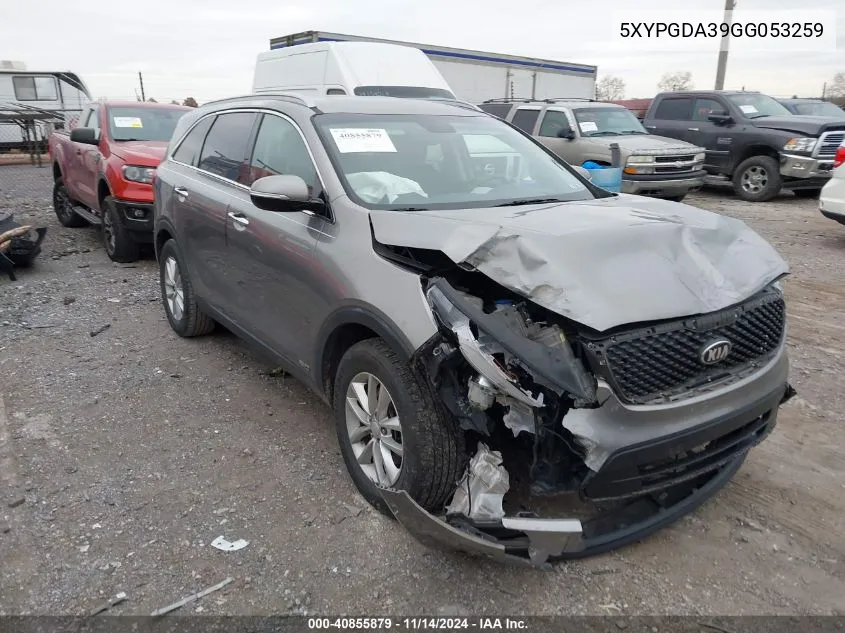 2016 Kia Sorento 2.4L Lx VIN: 5XYPGDA39GG053259 Lot: 40855879