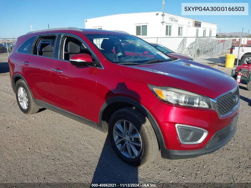 2016 Kia Sorento 2.4L Lx VIN: 5XYPG4A30GG166503 Lot: 40862021