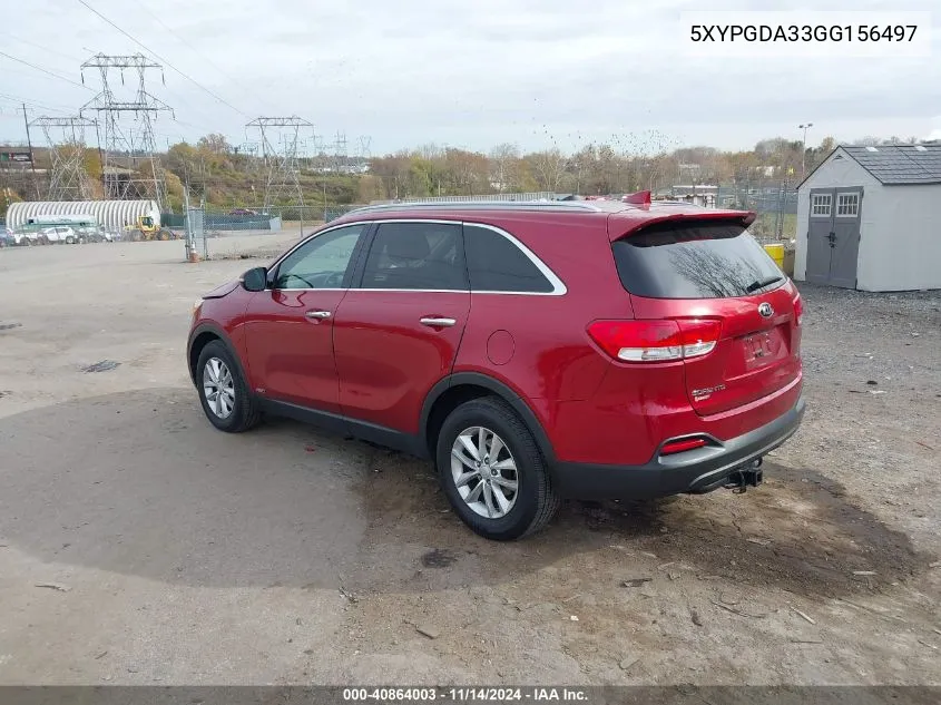 2016 Kia Sorento 2.4L Lx VIN: 5XYPGDA33GG156497 Lot: 40864003