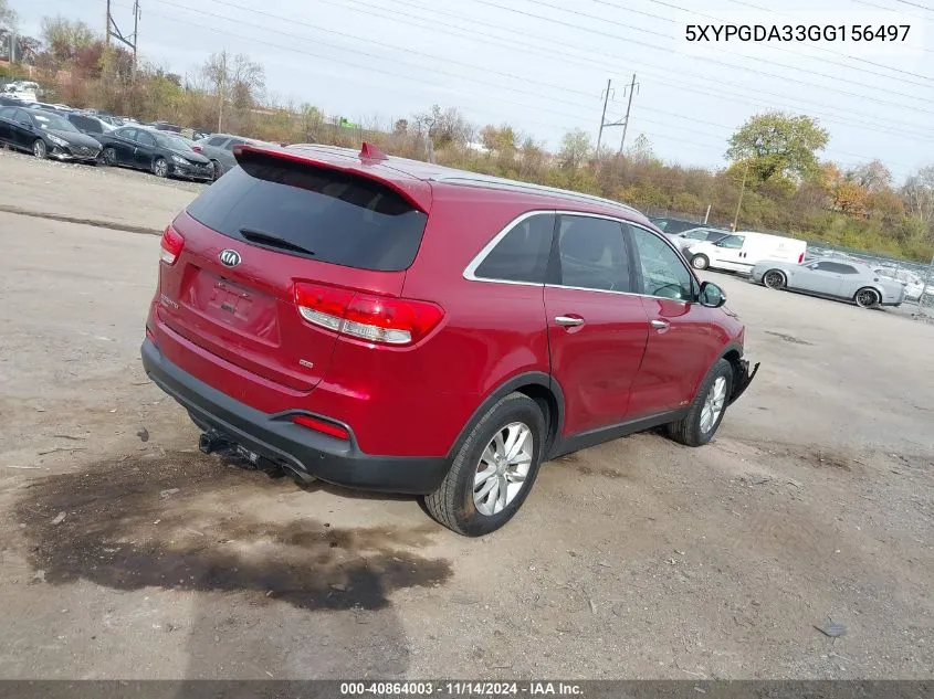 2016 Kia Sorento 2.4L Lx VIN: 5XYPGDA33GG156497 Lot: 40864003