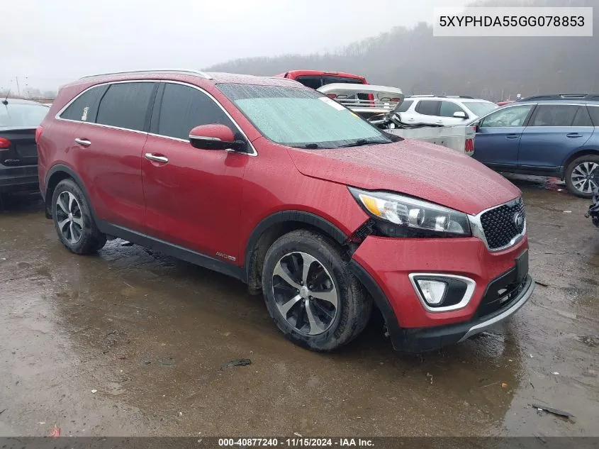 2016 Kia Sorento 3.3L Ex VIN: 5XYPHDA55GG078853 Lot: 40877240