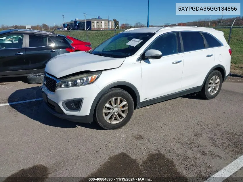 2016 Kia Sorento 2.4L Lx VIN: 5XYPGDA35GG134856 Lot: 40884890