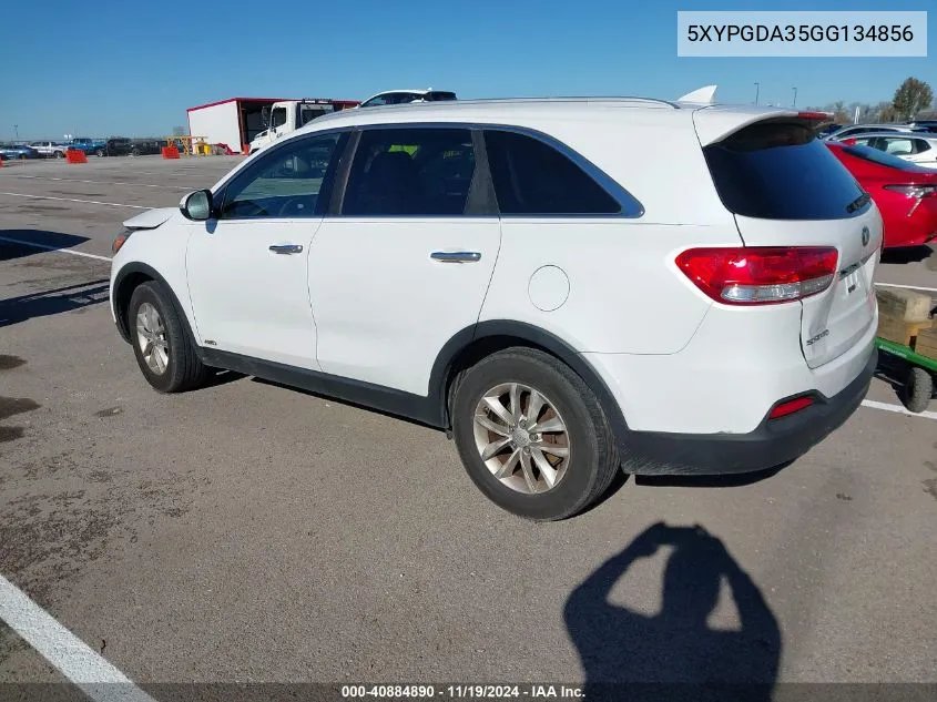 2016 Kia Sorento 2.4L Lx VIN: 5XYPGDA35GG134856 Lot: 40884890