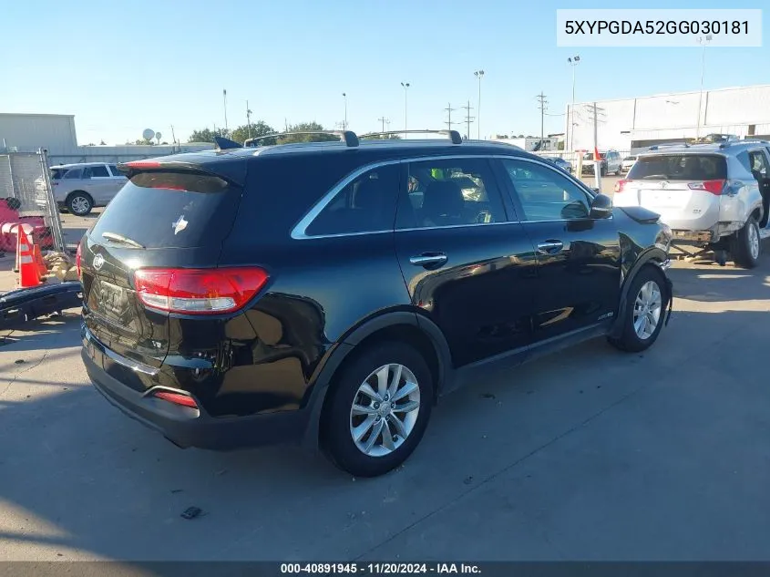 2016 Kia Sorento 3.3L Lx VIN: 5XYPGDA52GG030181 Lot: 40891945