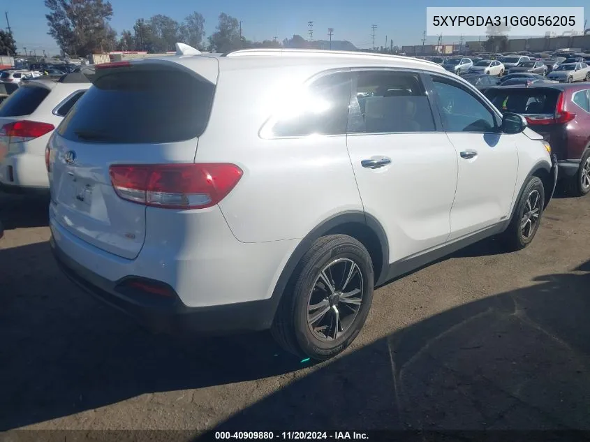 2016 Kia Sorento 2.4L Lx VIN: 5XYPGDA31GG056205 Lot: 40909880