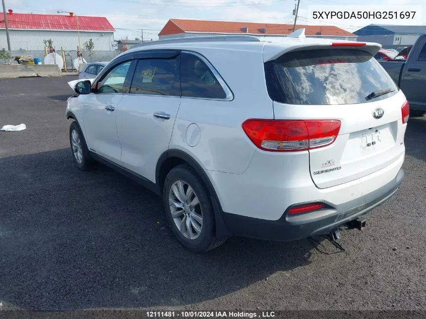 2017 Kia Sorento Lx/L VIN: 5XYPGDA50HG251697 Lot: 12111481