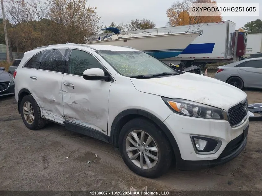 2017 Kia Sorento VIN: 5XYPGDA16HG251605 Lot: 12138667