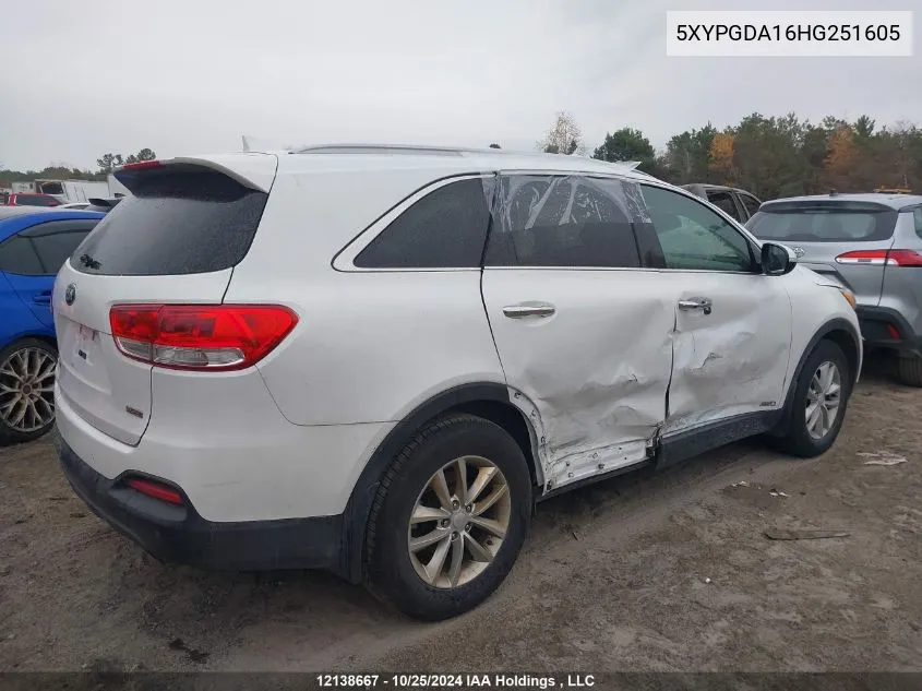 2017 Kia Sorento VIN: 5XYPGDA16HG251605 Lot: 12138667