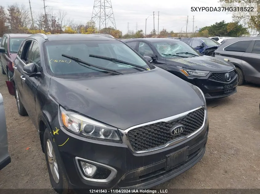 2017 Kia Sorento VIN: 5XYPGDA37HG318522 Lot: 12141543