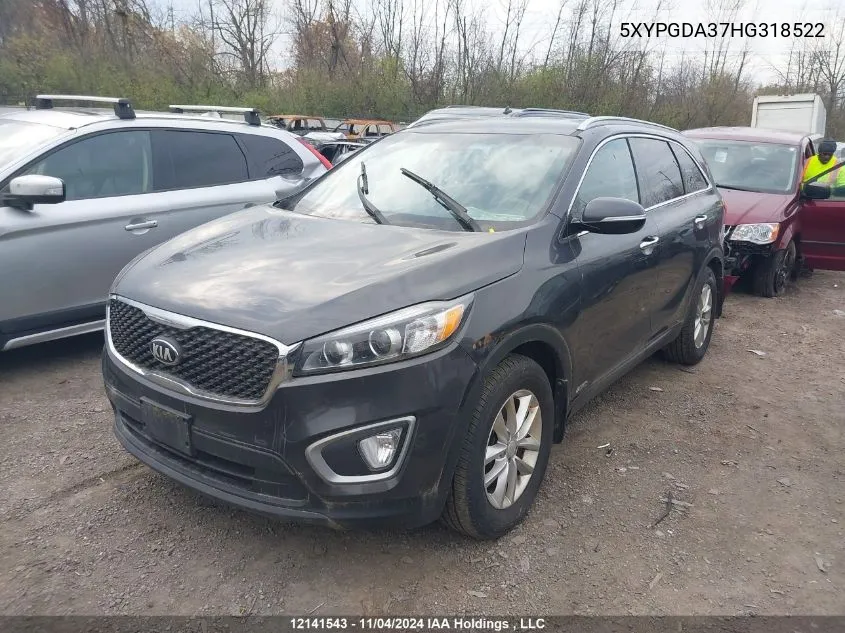 2017 Kia Sorento VIN: 5XYPGDA37HG318522 Lot: 12141543