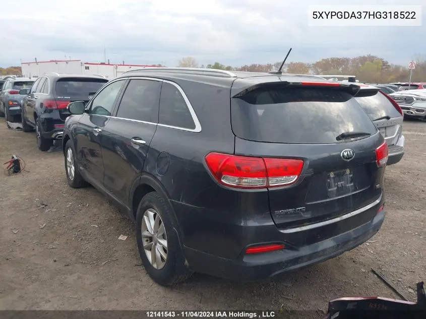 2017 Kia Sorento VIN: 5XYPGDA37HG318522 Lot: 12141543