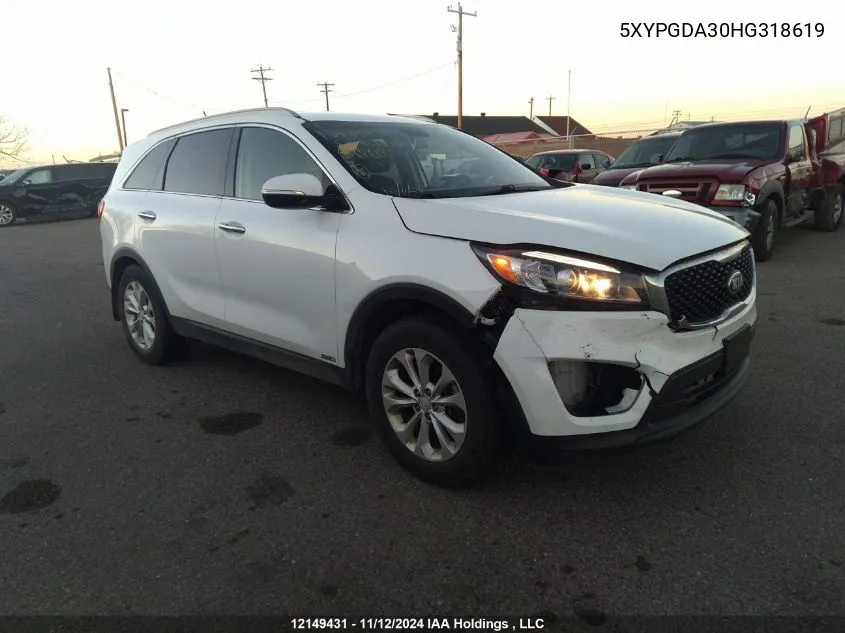 2017 Kia Sorento VIN: 5XYPGDA30HG318619 Lot: 12149431