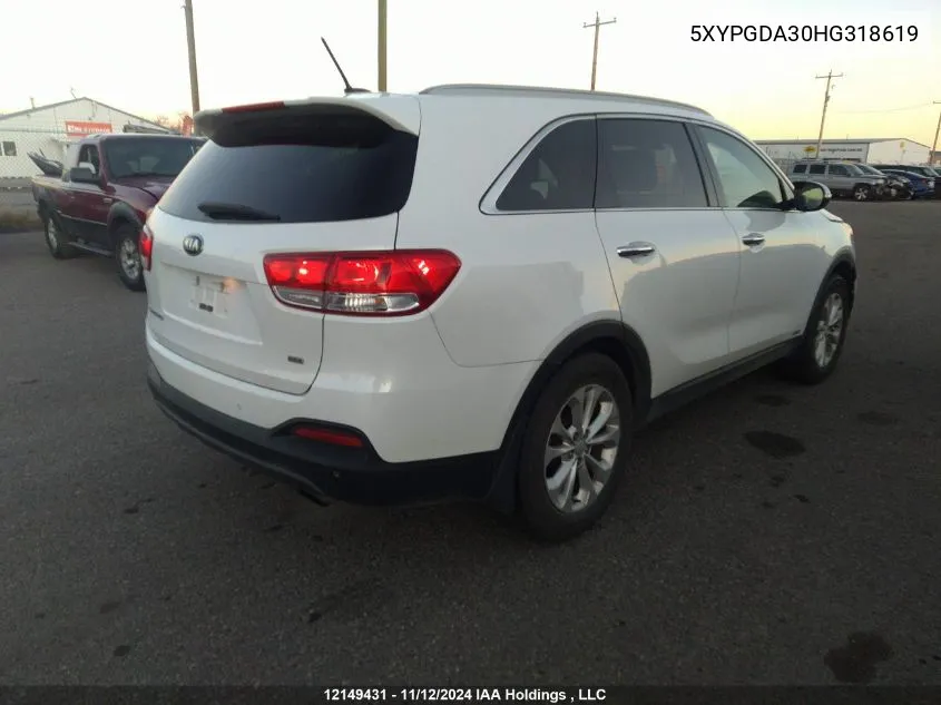 2017 Kia Sorento VIN: 5XYPGDA30HG318619 Lot: 12149431