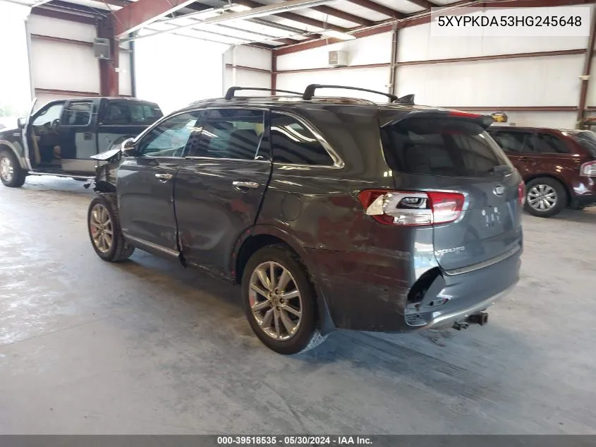 5XYPKDA53HG245648 2017 Kia Sorento 3.3L Sxl