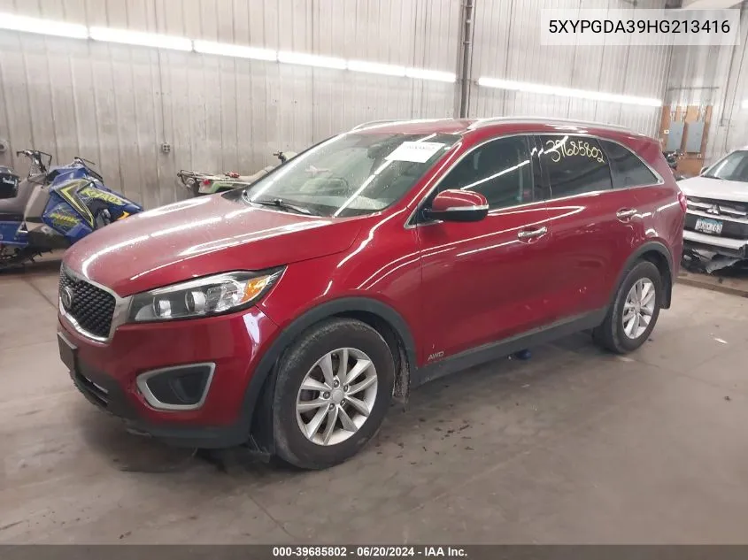 2017 Kia Sorento 2.4L Lx VIN: 5XYPGDA39HG213416 Lot: 39685802