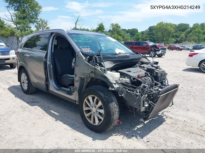 2017 Kia Sorento 2.4L Lx VIN: 5XYPG4A3XHG214249 Lot: 39850335