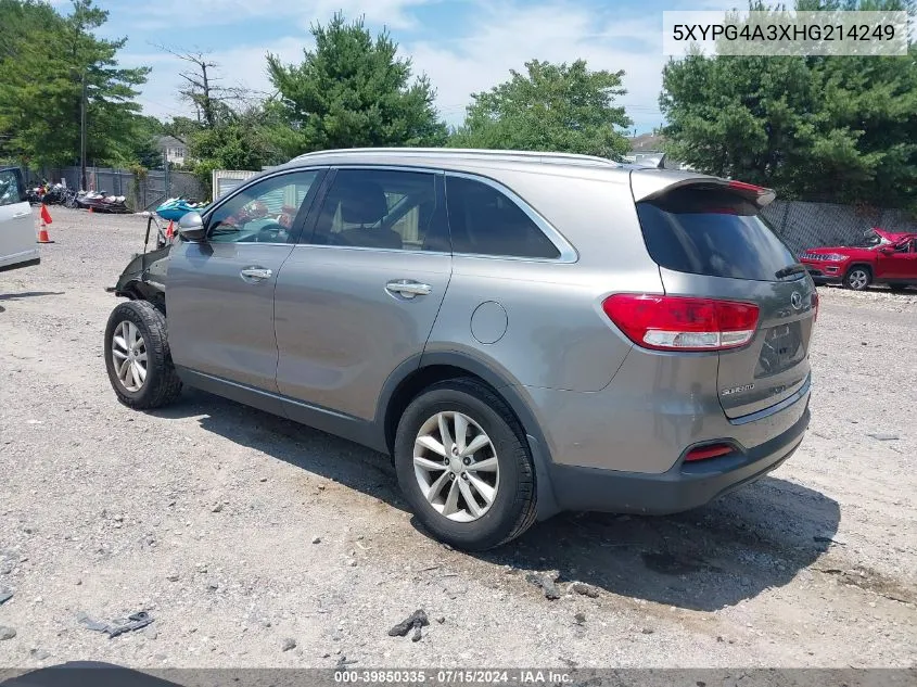 2017 Kia Sorento 2.4L Lx VIN: 5XYPG4A3XHG214249 Lot: 39850335