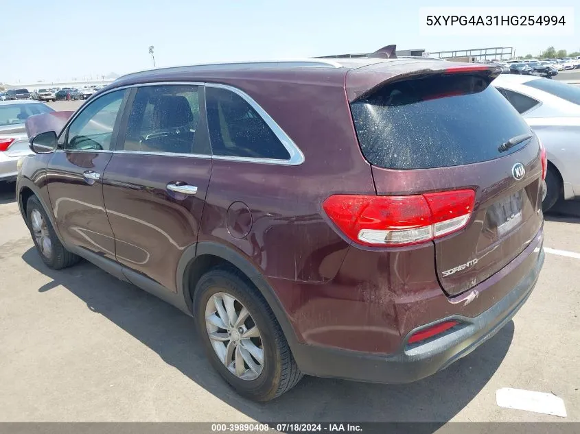 5XYPG4A31HG254994 2017 Kia Sorento 2.4L Lx