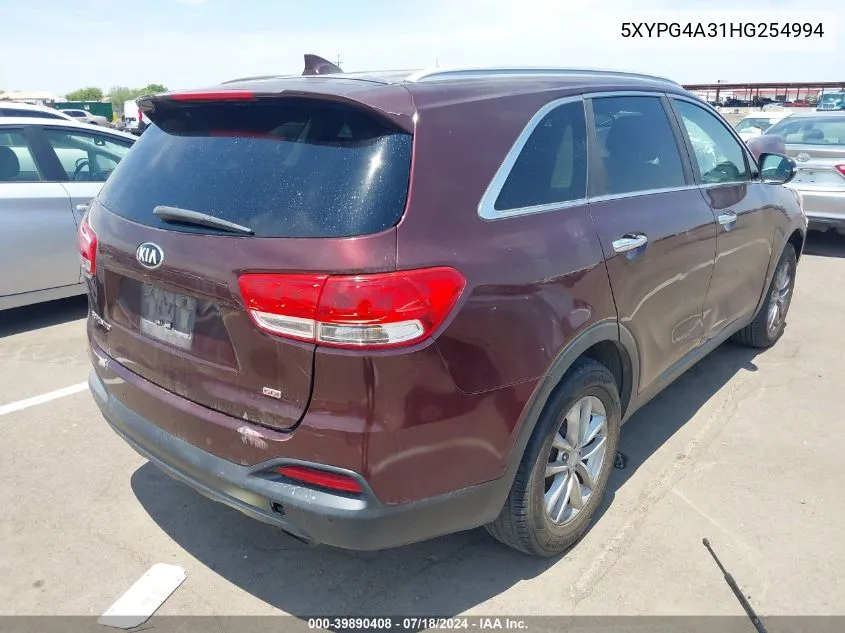 5XYPG4A31HG254994 2017 Kia Sorento 2.4L Lx