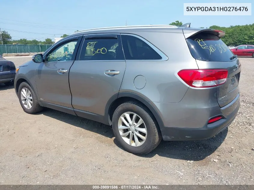 2017 Kia Sorento 2.4L Lx VIN: 5XYPGDA31HG276476 Lot: 39891586