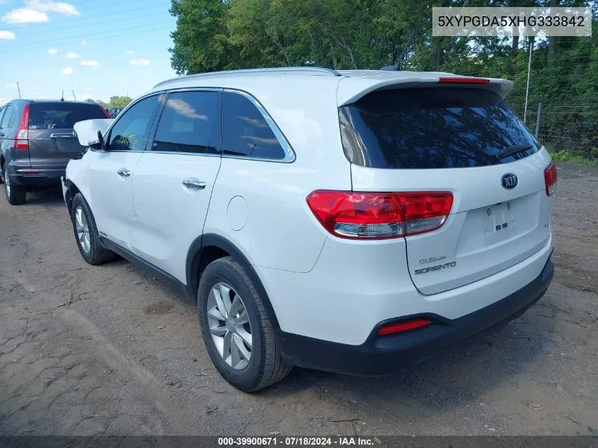 2017 Kia Sorento 3.3L Lx VIN: 5XYPGDA5XHG333842 Lot: 39900671