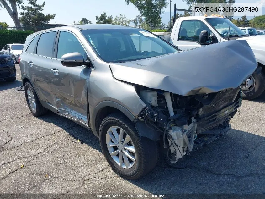 2017 Kia Sorento 2.4L L VIN: 5XYPG4A36HG287490 Lot: 39932771