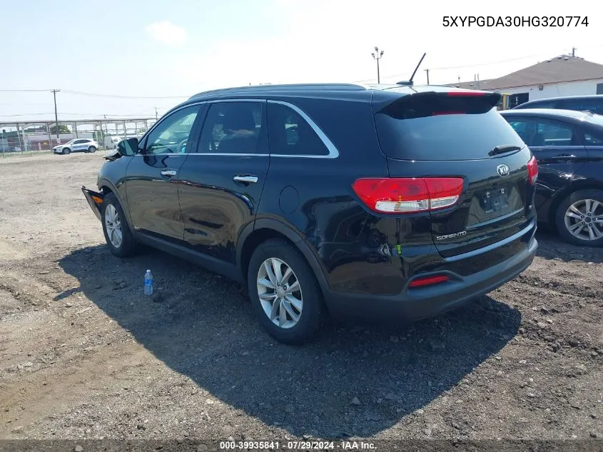 2017 Kia Sorento 2.4L Lx VIN: 5XYPGDA30HG320774 Lot: 39935841