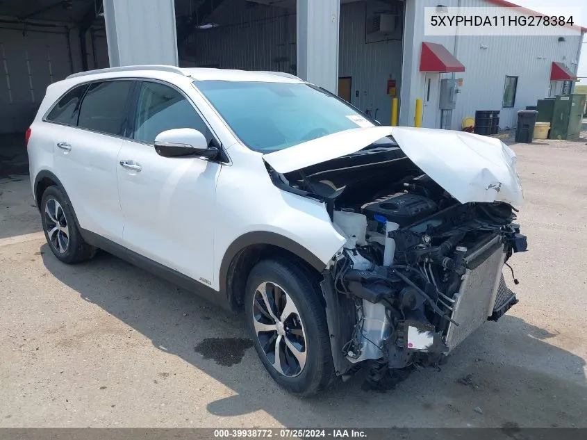 5XYPHDA11HG278384 2017 Kia Sorento 2.0T Ex