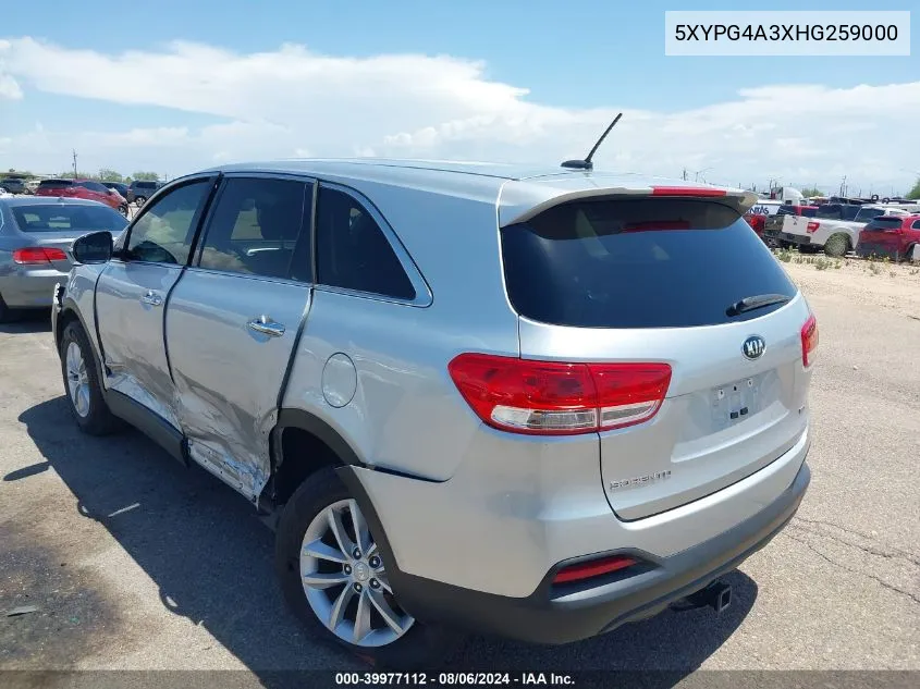 2017 Kia Sorento 2.4L L VIN: 5XYPG4A3XHG259000 Lot: 39977112