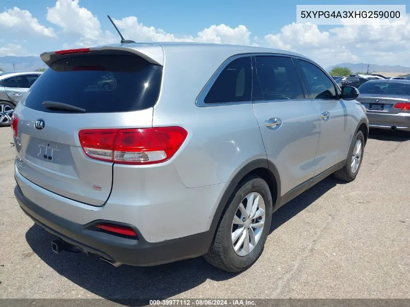 5XYPG4A3XHG259000 2017 Kia Sorento 2.4L L