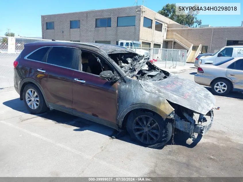 2017 Kia Sorento 2.4L Lx VIN: 5XYPG4A34HG298018 Lot: 39999037