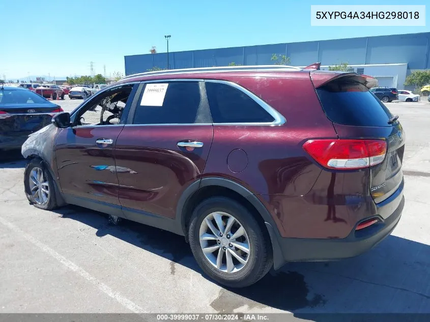 5XYPG4A34HG298018 2017 Kia Sorento 2.4L Lx