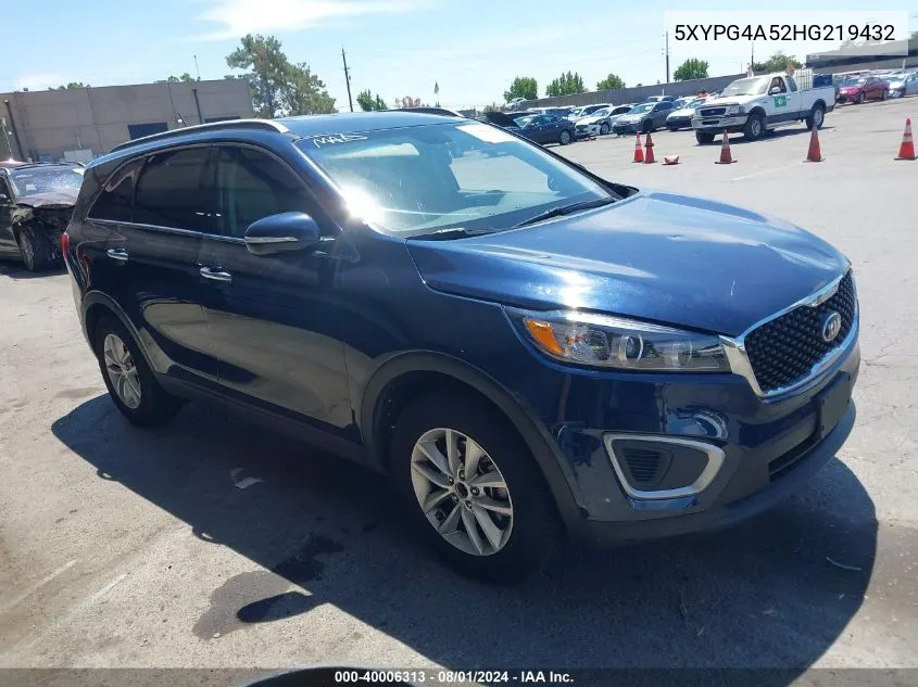 2017 Kia Sorento 3.3L Lx VIN: 5XYPG4A52HG219432 Lot: 40006313