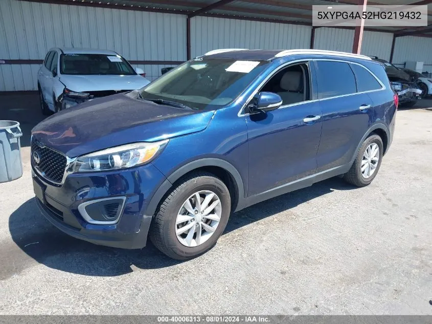 2017 Kia Sorento 3.3L Lx VIN: 5XYPG4A52HG219432 Lot: 40006313