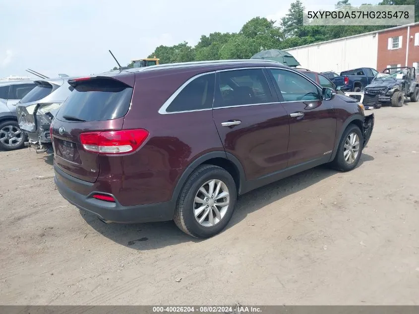 2017 Kia Sorento 3.3L Lx VIN: 5XYPGDA57HG235478 Lot: 40026204