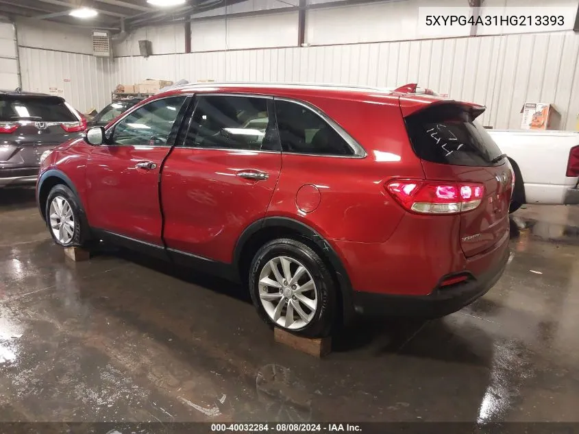 2017 Kia Sorento 2.4L Lx VIN: 5XYPG4A31HG213393 Lot: 40032284