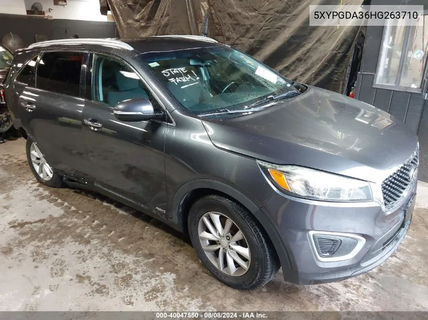 2017 Kia Sorento 2.4L Lx VIN: 5XYPGDA36HG263710 Lot: 40047550