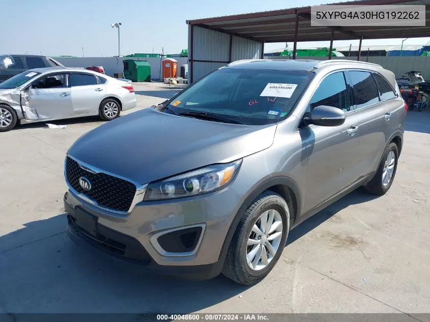 2017 Kia Sorento 2.4L Lx VIN: 5XYPG4A30HG192262 Lot: 40048600