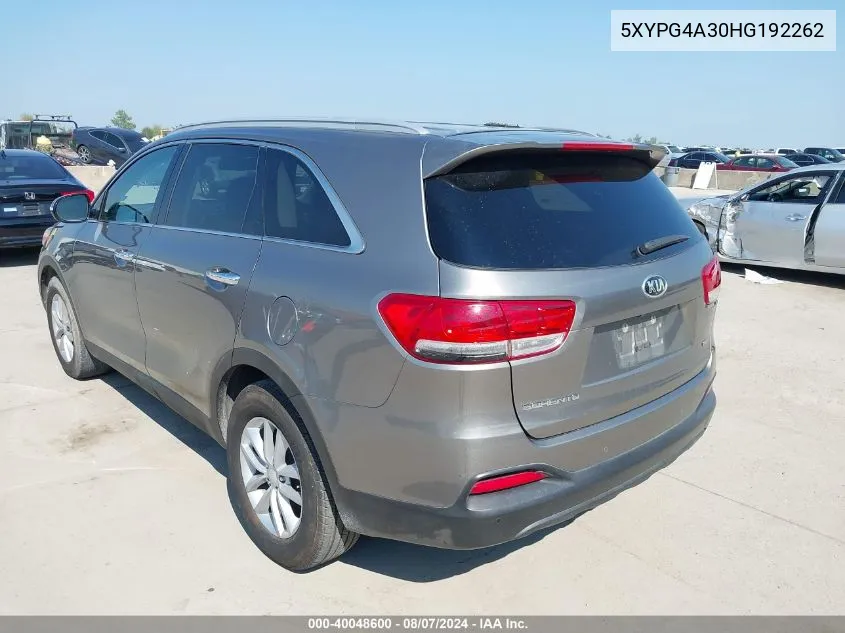 5XYPG4A30HG192262 2017 Kia Sorento 2.4L Lx