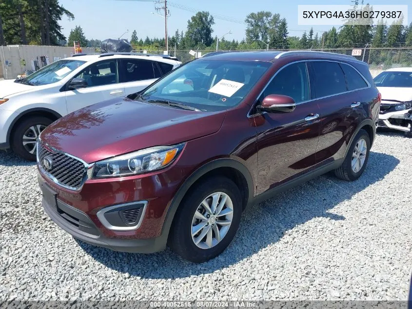 2017 Kia Sorento 2.4L Lx VIN: 5XYPG4A36HG279387 Lot: 40052815